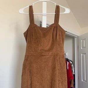 Camel brown faux suede overalls mini dress
